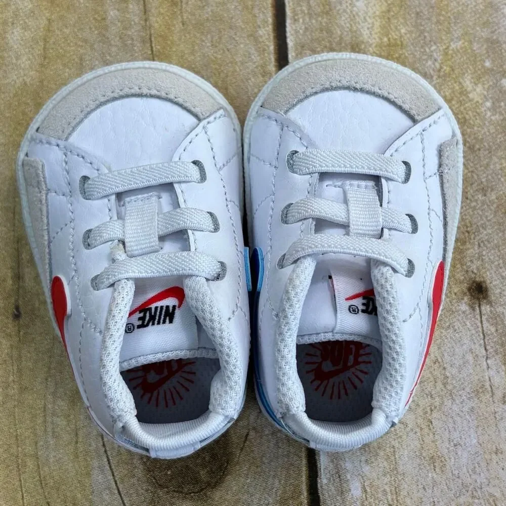 Nike Tennis Shoes Infant Size 1C White Red Blue Trainers Sneakers